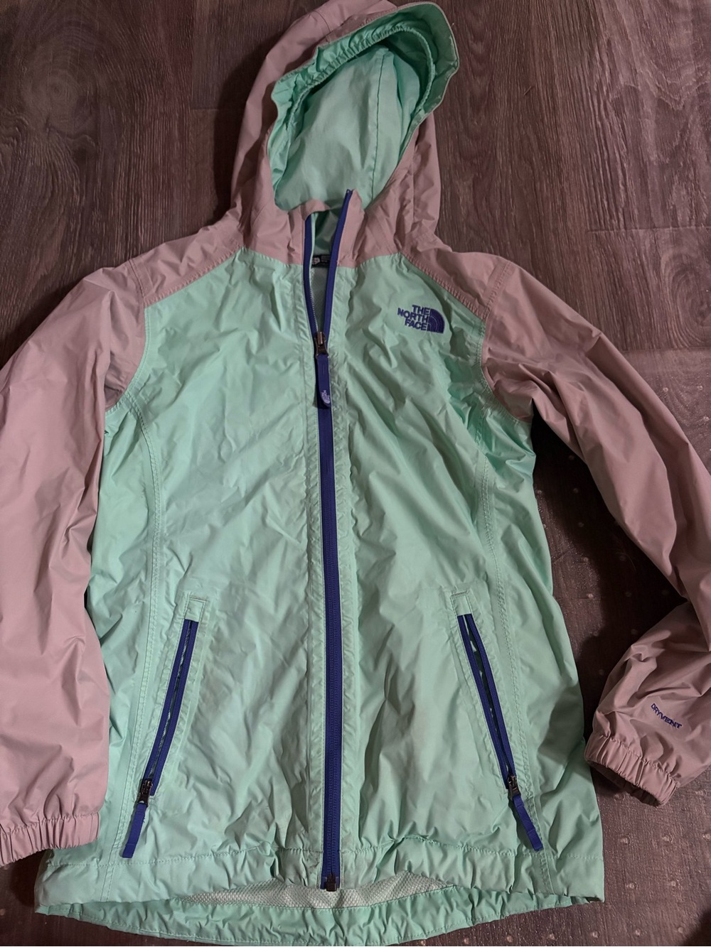 The North Face Mint Green and grey Hooded Windbreaker Jacket